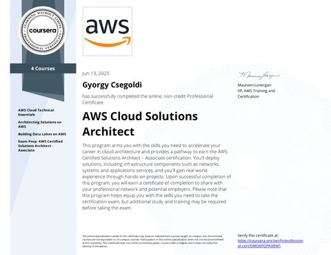 AWS Cloud Solutions Architect certificate