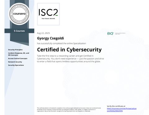 Certified in Cybersecurity (CC)  certificate